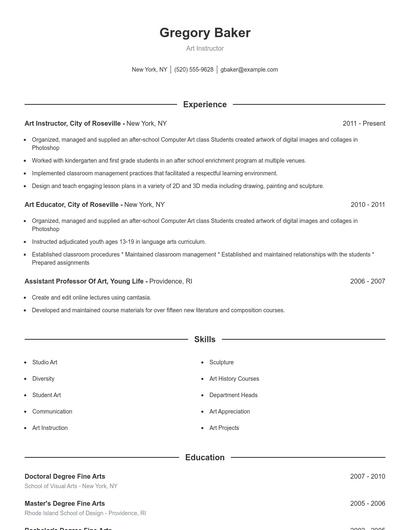 Art Instructor Resume
