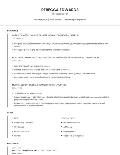 Art Instructor Resume