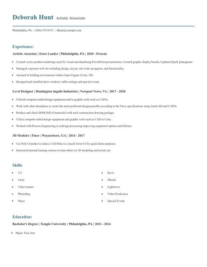 Artistic Associate Resume
