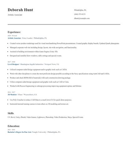 Artistic Associate Resume