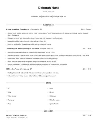 Artistic Associate Resume