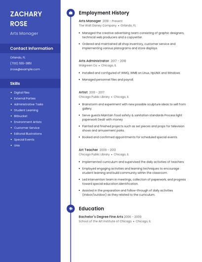 Arts Manager Resume