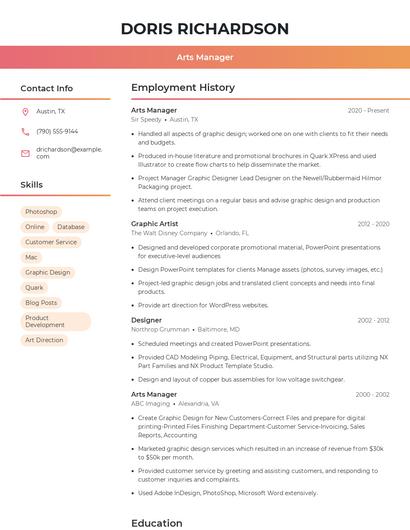 Arts Manager Resume