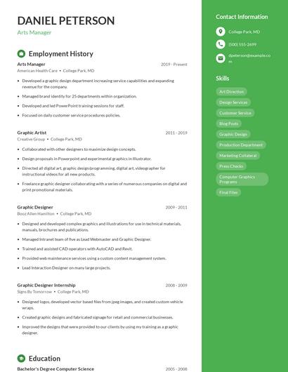 Arts Manager Resume