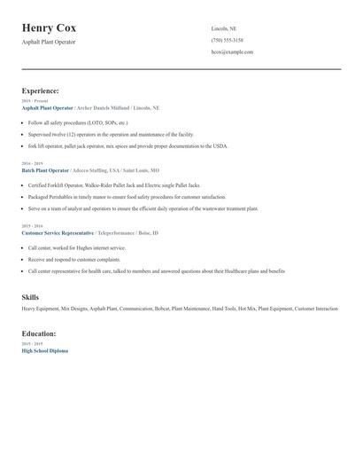 Asphalt Plant Operator Resume