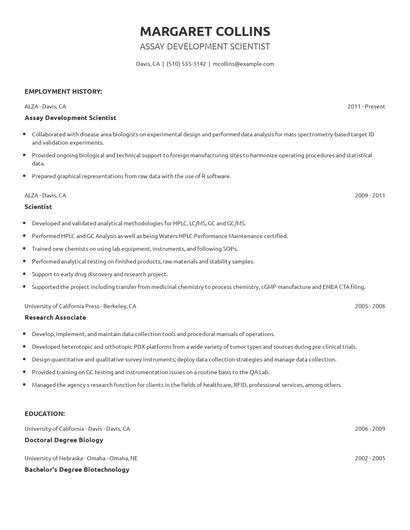Assay Development Scientist Resume