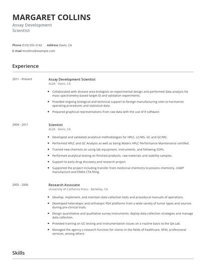Assay Development Scientist Resume