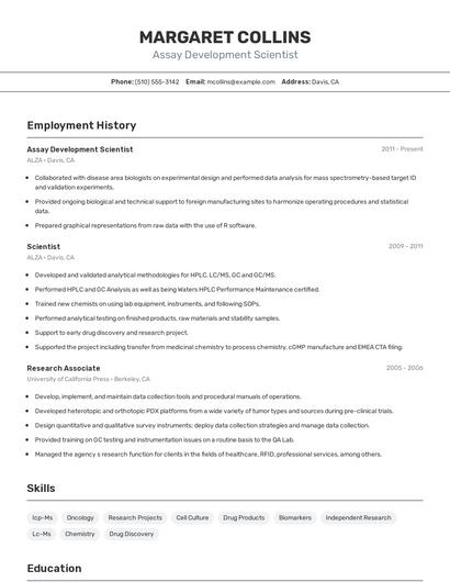 Assay Development Scientist Resume