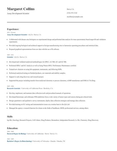 Assay Development Scientist Resume