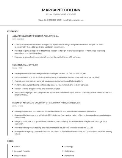 Assay Development Scientist Resume