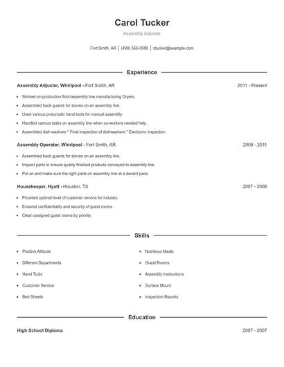 Assembly Adjuster Resume