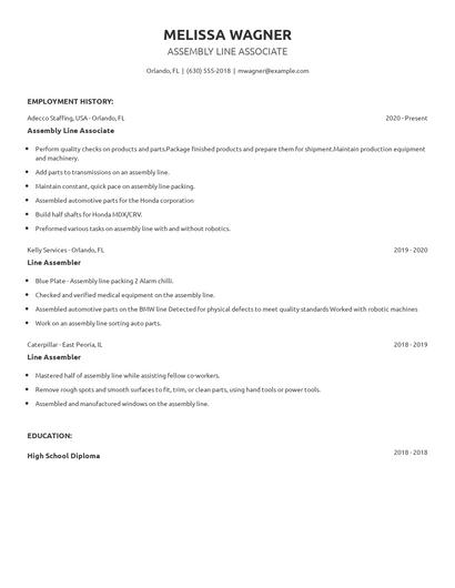Assembly Line Associate Resume