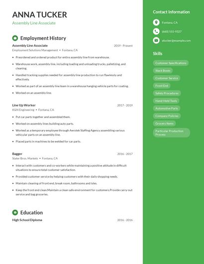 Assembly Line Associate Resume