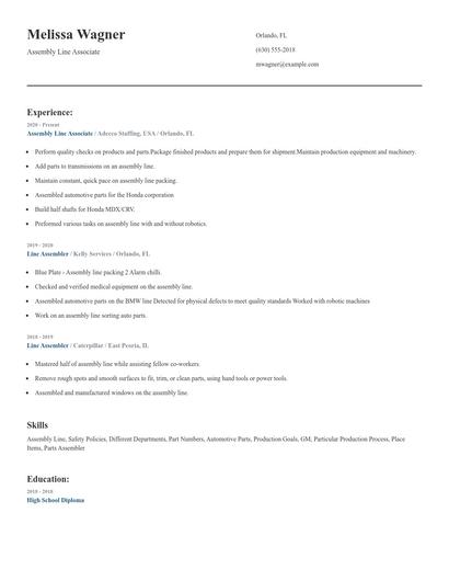 Assembly Line Associate Resume