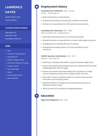 Assembly Line Technician Resume