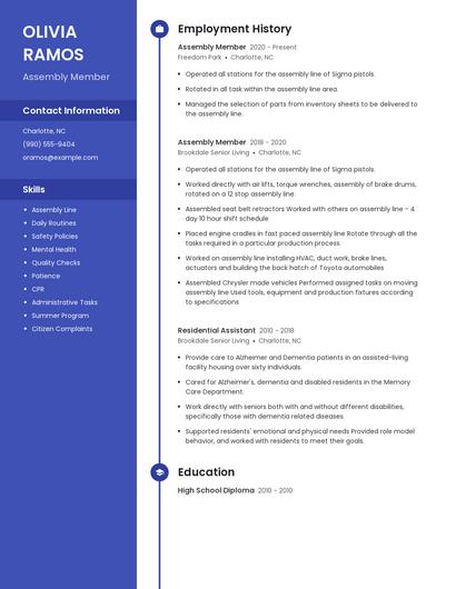 Assembly Member Resume