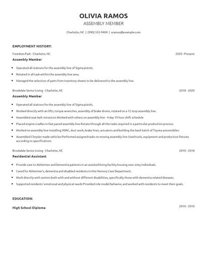 Assembly Member Resume