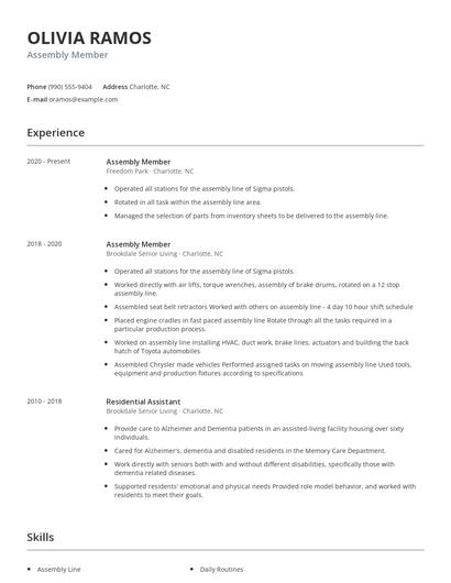 Assembly Member Resume