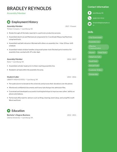 Assembly Member Resume
