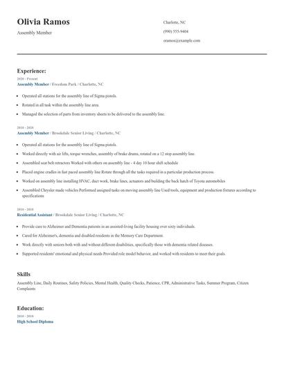 Assembly Member Resume