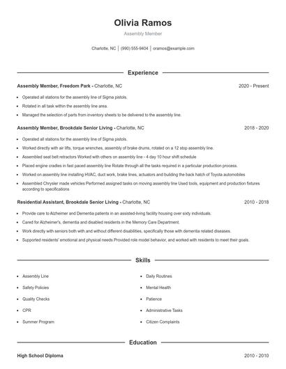 Assembly Member Resume