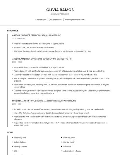 Assembly Member Resume