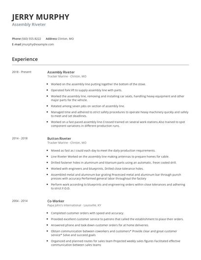 Assembly Riveter Resume
