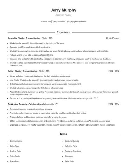 Assembly Riveter Resume