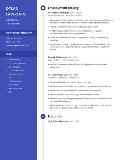 Assembly Technician Resume