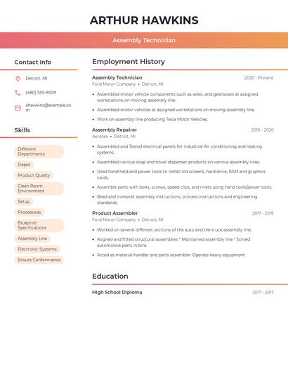 Assembly Technician Resume