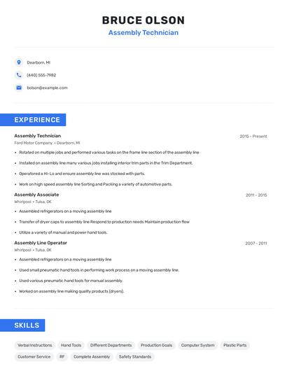 Assembly Technician Resume