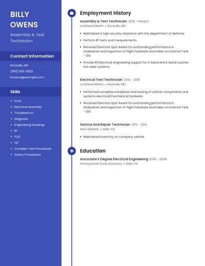 Assembly & Test Technician Resume