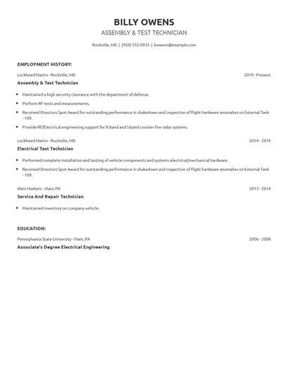 Assembly & Test Technician Resume