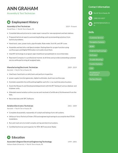 Assembly & Test Technician Resume