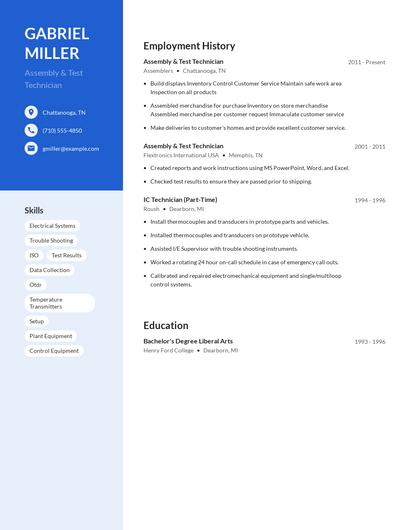 Assembly & Test Technician Resume