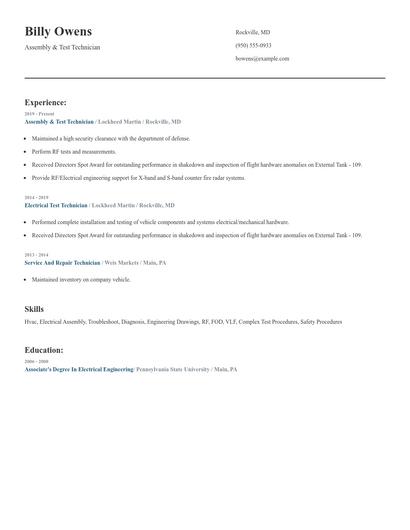 Assembly & Test Technician Resume