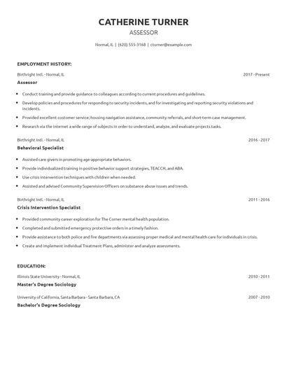 Assessor Resume