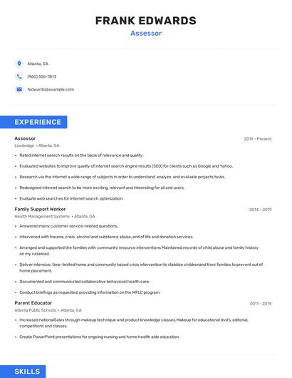 Assessor Resume