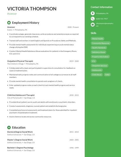 Assessor Resume