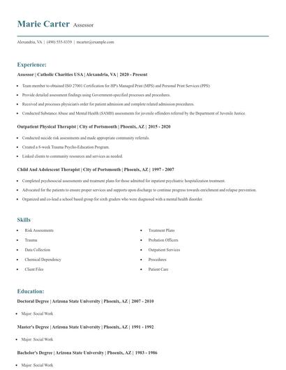 Assessor Resume