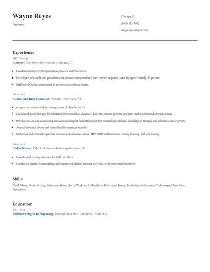 Assessor Resume