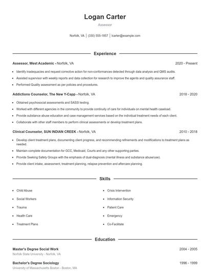 Assessor Resume