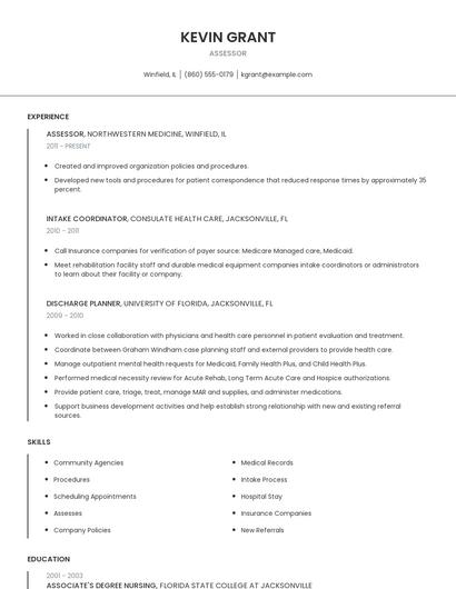 Assessor Resume