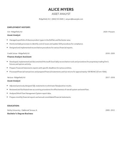 Asset Analyst Resume
