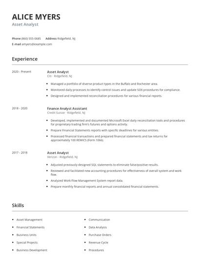 Asset Analyst Resume