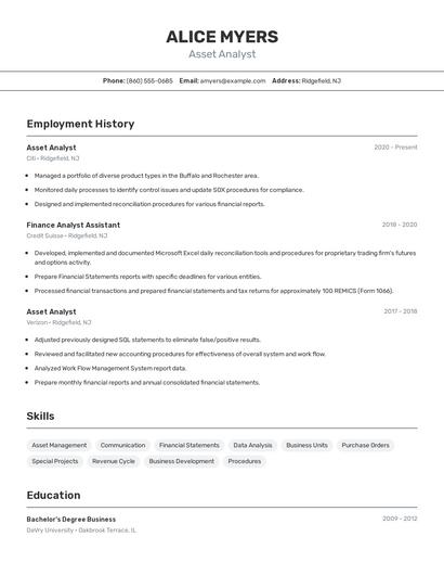 Asset Analyst Resume