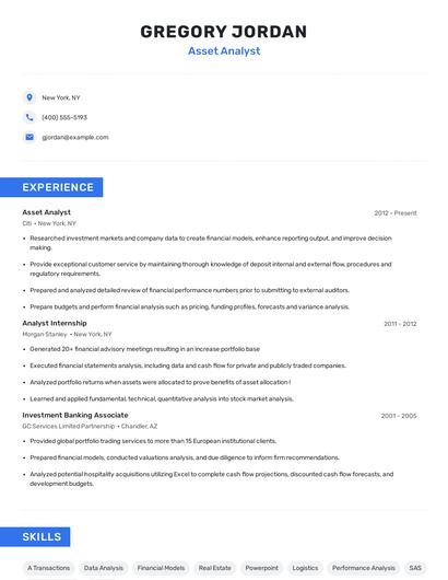 Asset Analyst Resume