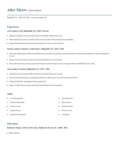 Asset Analyst Resume