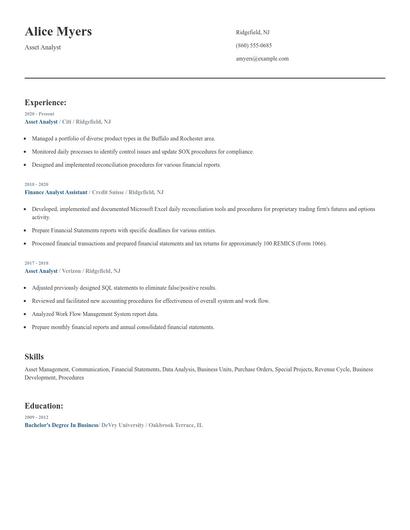 Asset Analyst Resume