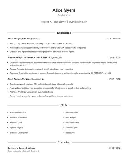 Asset Analyst Resume